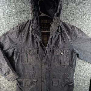 Barbour Cornish Medium Blue Waxed Jacket Coat Men Hooded Waterproof Breathable